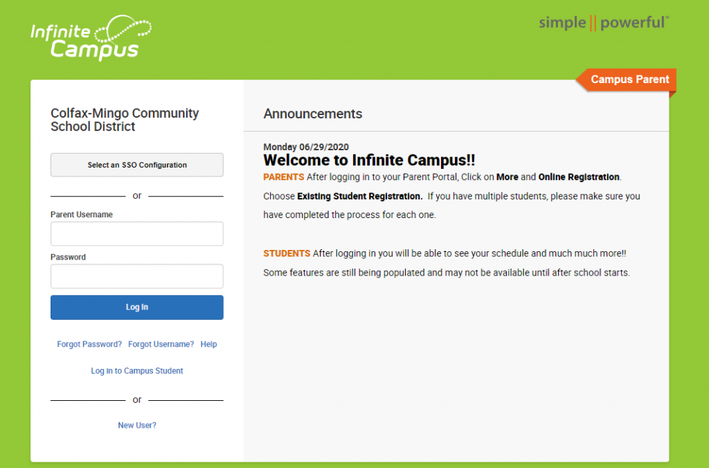 Parent portal ColfaxMingo Community School District